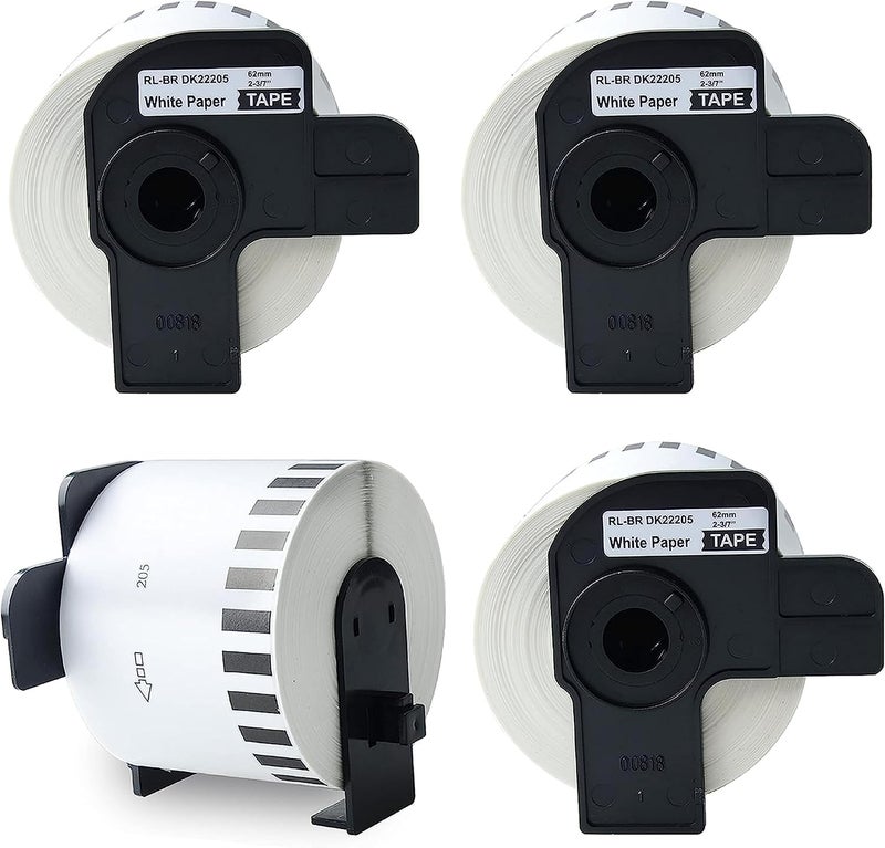 AYMSous Compatible 4 Pack DK-2205 Continuous White Label Paper (2-3/7"x100') with 4 Refillable Cartridge Replacement for Brother DK-2205 for QL-700 QL570 QL710W QL800 QL810W QL1060N QL720NW QL550 - Image 1